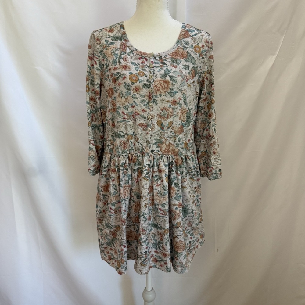 Peruvian Connection Floral Pima Cotton Modal Fit Flare Dress Women's M Boho